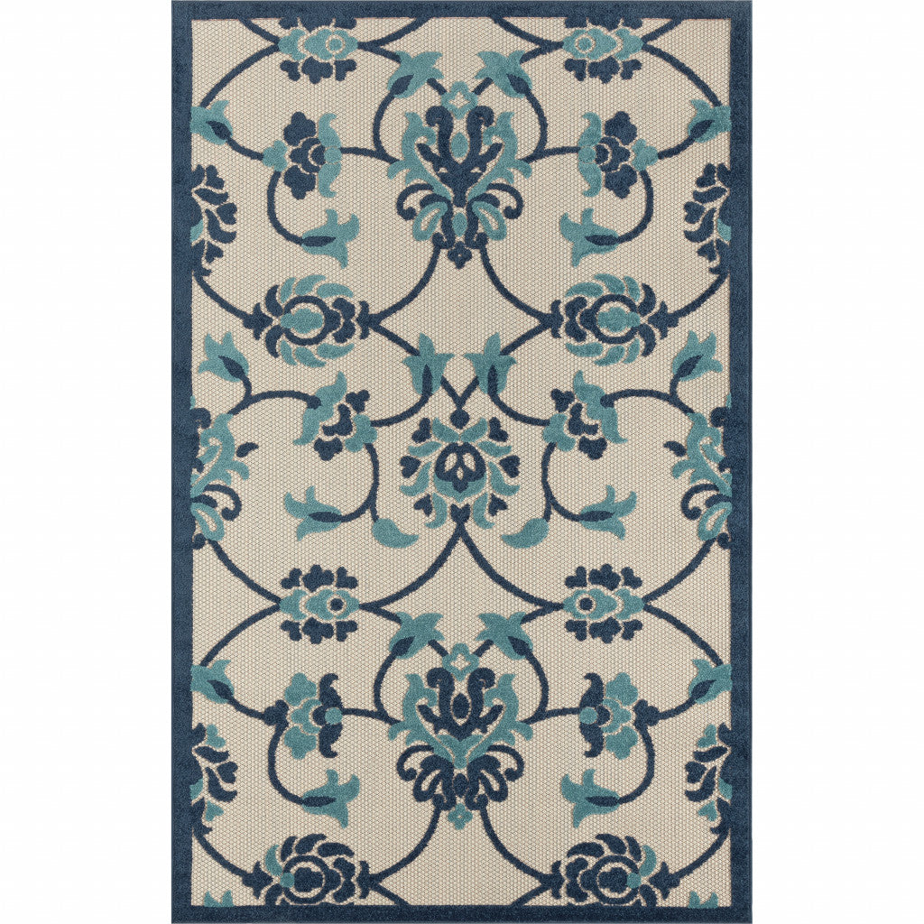 HomeRoots 517450 8 x 10 ft. Blue Floral Non Skid Indoor & Outdoor Rectangle Traditional Area Rug