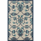 HomeRoots 517450 8 x 10 ft. Blue Floral Non Skid Indoor & Outdoor Rectangle Traditional Area Rug