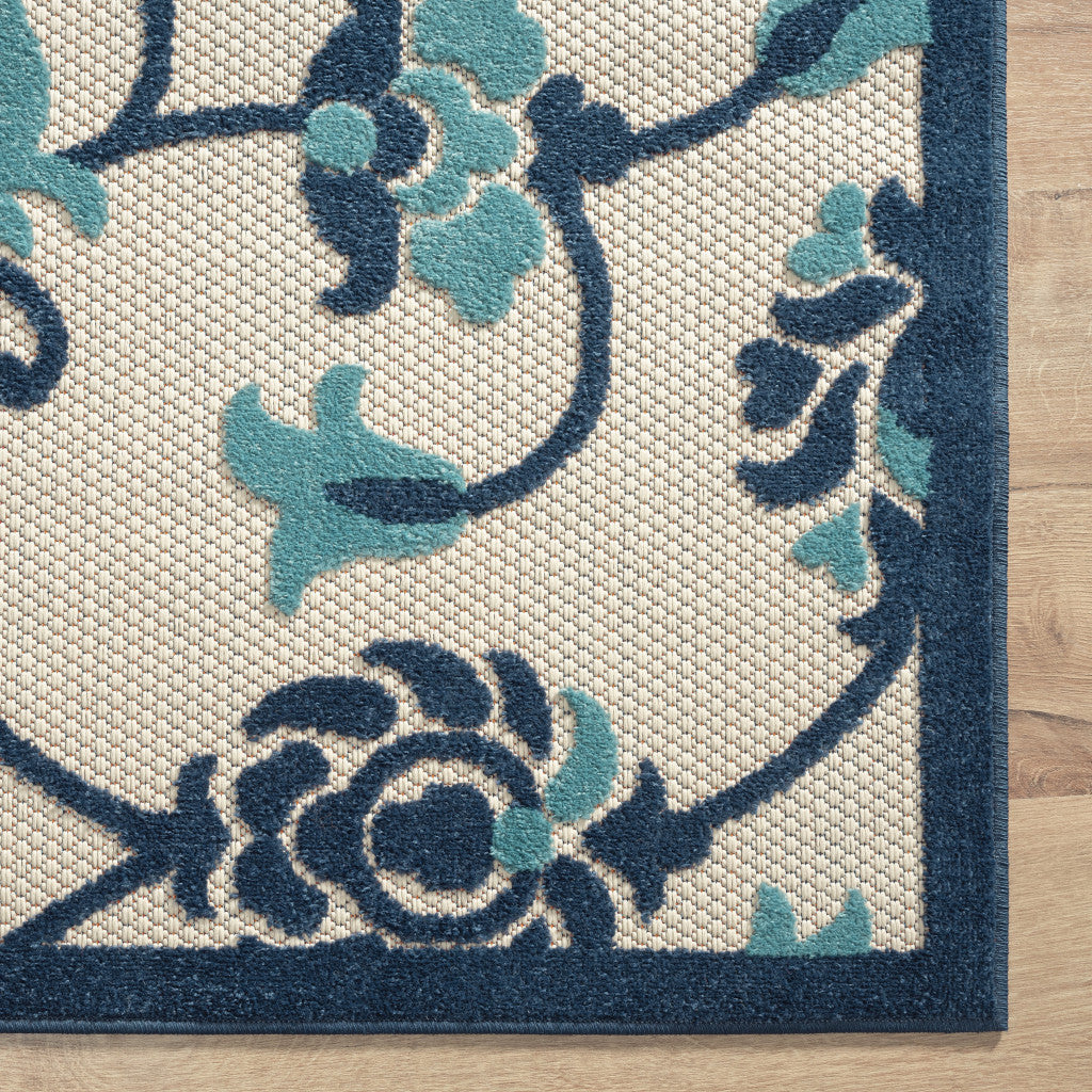 HomeRoots 517450 8 x 10 ft. Blue Floral Non Skid Indoor & Outdoor Rectangle Traditional Area Rug