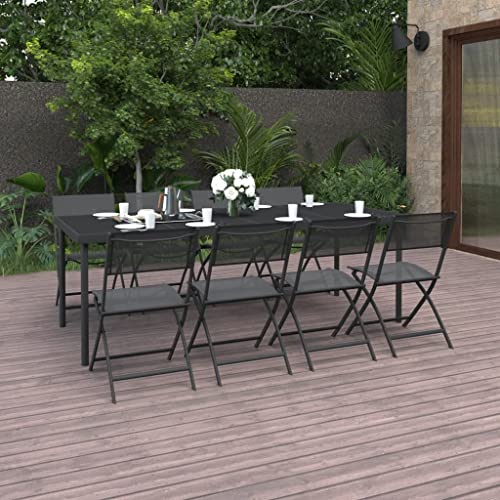 vidaXL Patio Dining Set 9 Piece Garden Outdoor Lawn Yard Terrace Balcony Dining Dinner Dinette Table and Chair Seat Seating Furniture Steel