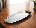 20 Silver And Gold Oval Stainless Steel Handmade Serving Tray With Handles