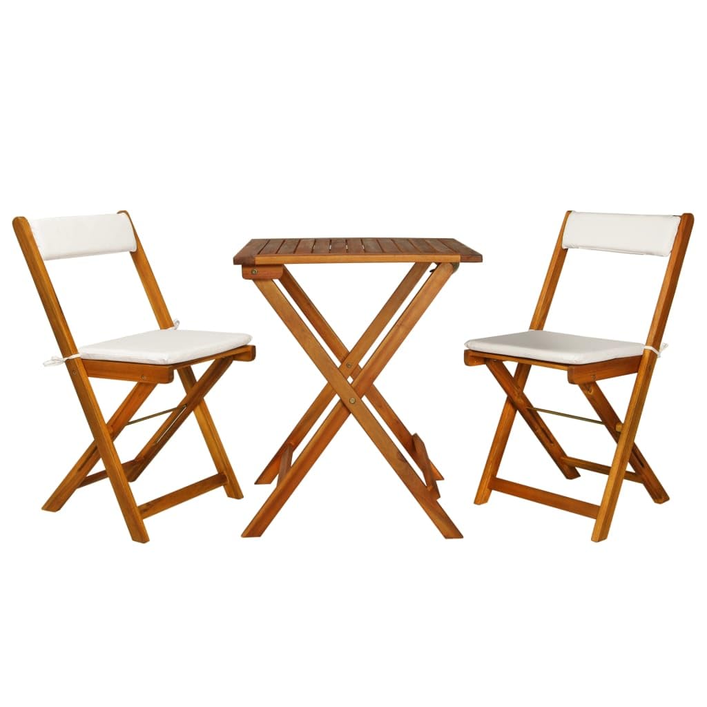 vidaXL Wooden Bistro Set - 3 Piece Folding Outdoor Furniture with Cushions