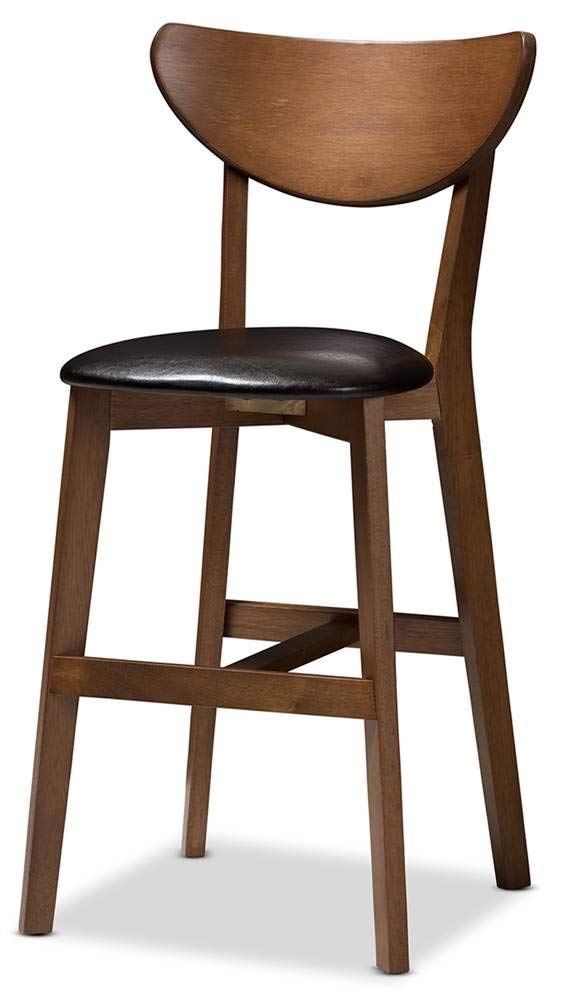 Baxton Studio Eline Mid-Century Modern Black Faux Leather Upholstered Walnut Finished Counter Stool Set Black/Qty 2/Medium Wood/Mid-Century/Faux Leather/Rubber Wood/Foam