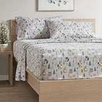 Comfort Spaces Cotton Flannel Breathable Warm Deep Pocket Sheets With Pillow Case Bedding, Twin, Multi Forest Animal 3 Piece