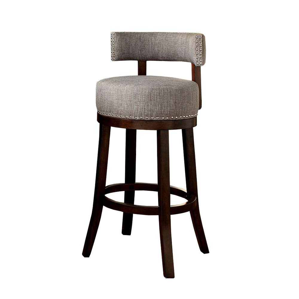 Benzara Bm131357 Lynsey 24 In. Barstool With Linen Cushion, Dark Oak & Light Gray