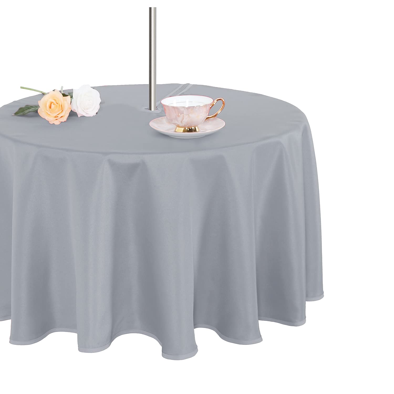 Fitable Round Table Cover Outdoor And Indoor Tablecloth - Washable Waterproof Wrinkle Free Table Cloth With Zipper And Umbrella