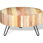 vidaXL Coffee Table with Iron Legs, Round Center Table for Living Room, Fully Handmade, 27.6''Fx15.0'', Solid Reclaimed Wood, Beige