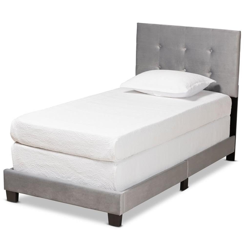 Baxton Studio Caprice Modern and Contemporary Glam Grey Velvet Fabric Upholstered Twin Size Panel Bed
