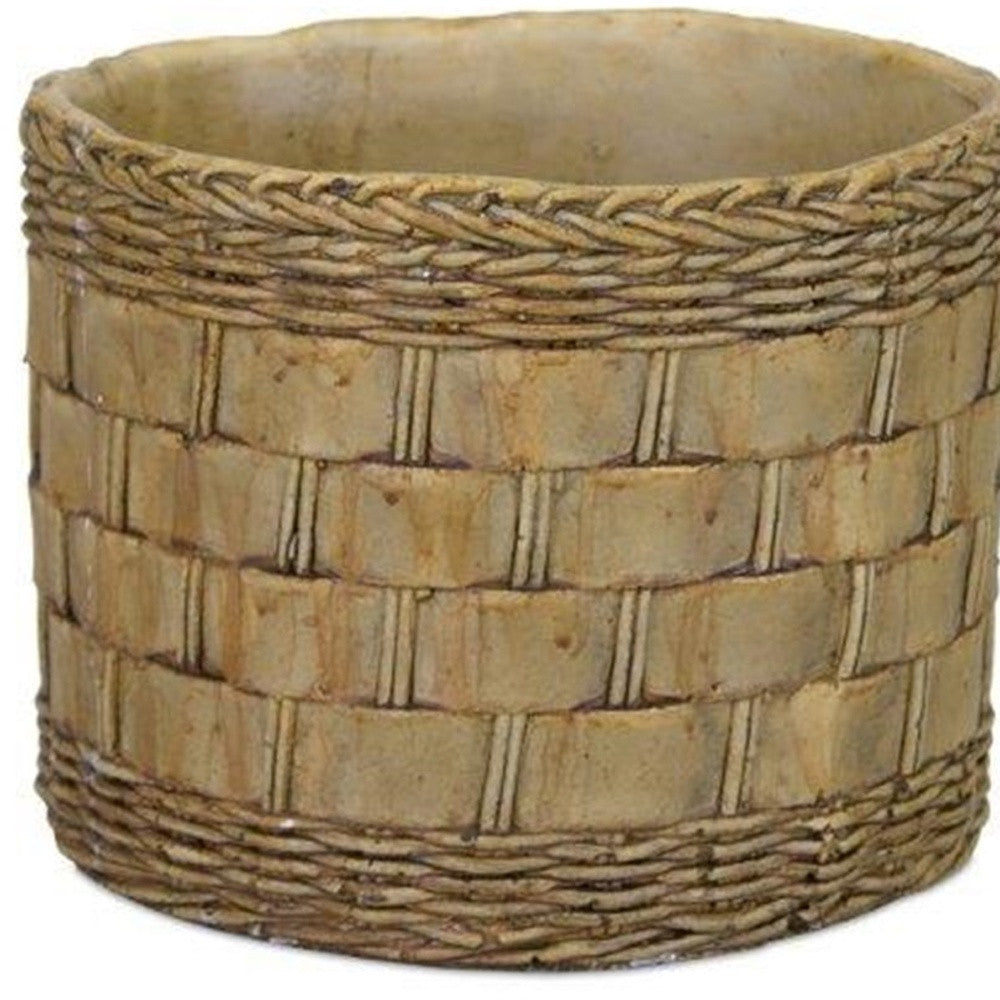 Brown Set Of Two Cement 7.20346 Ounce Round Pot Planter