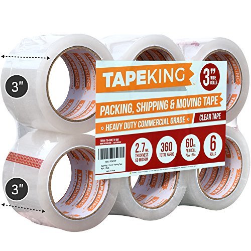 Tape King Clear Packing Tape 3 Inch Wide (2.7Mil Thick) - 60 Yards Per Refill Roll (Pack Of 6 Rolls) - Strong Sealing Adhesive I