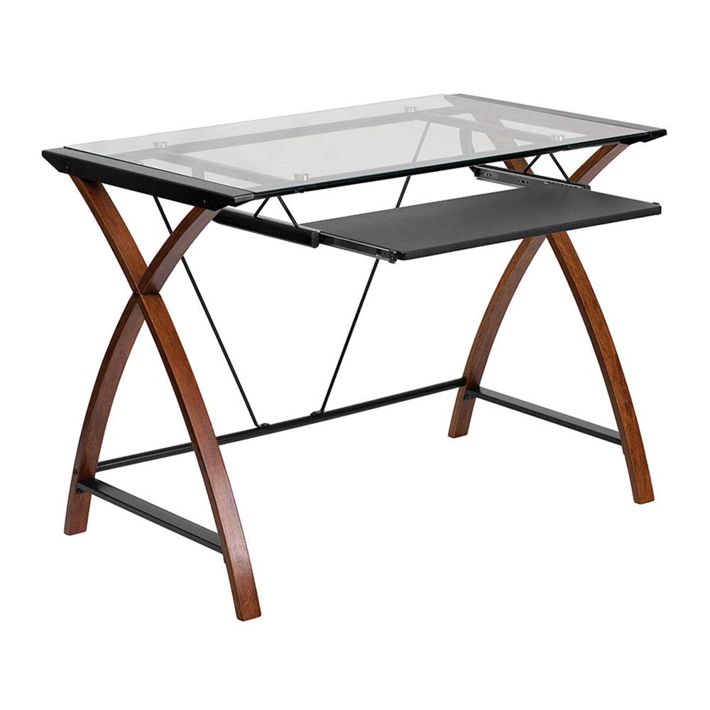 Flash Furniture Work From Home Kit - Glass Desk With Keyboard Tray, Ergonomic Mesh Office Chair And Filing Cabinet With Lock & Inset Handles