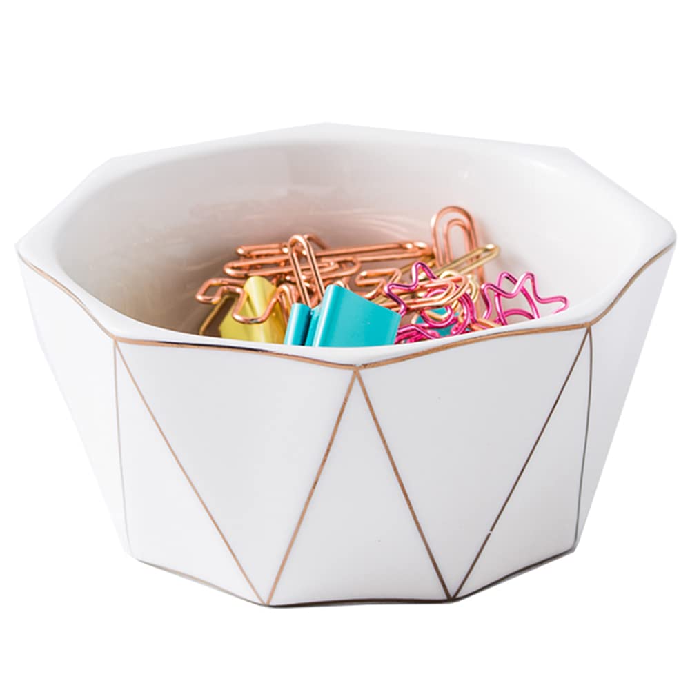 Yosco Paper Clip Holder With Gold Line Geometric Ceramic Paper Clip Dispenser For Desk Cute Paper Clip Organizer Office Binder C