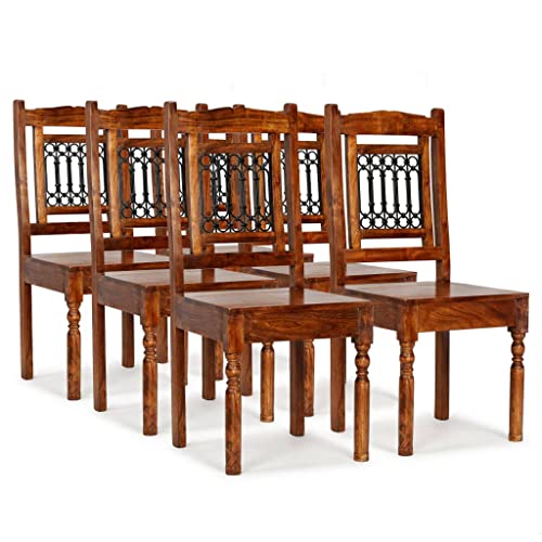 vidaXL 6X Solid Wood Dining Chairs with Sheesham Finish Classic Kitchen Buffet Stool Stand Wooden Side Chair Seating Furniture Brown