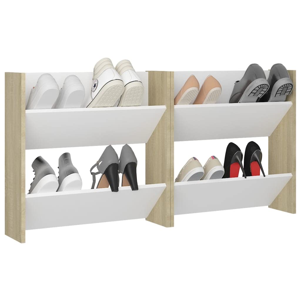 vidaXL Wall Shoe Cabinets 2 pcs White&Sonoma Oak 23.6&quot;x7.1&quot;x23.6&quot; Engineered Wood