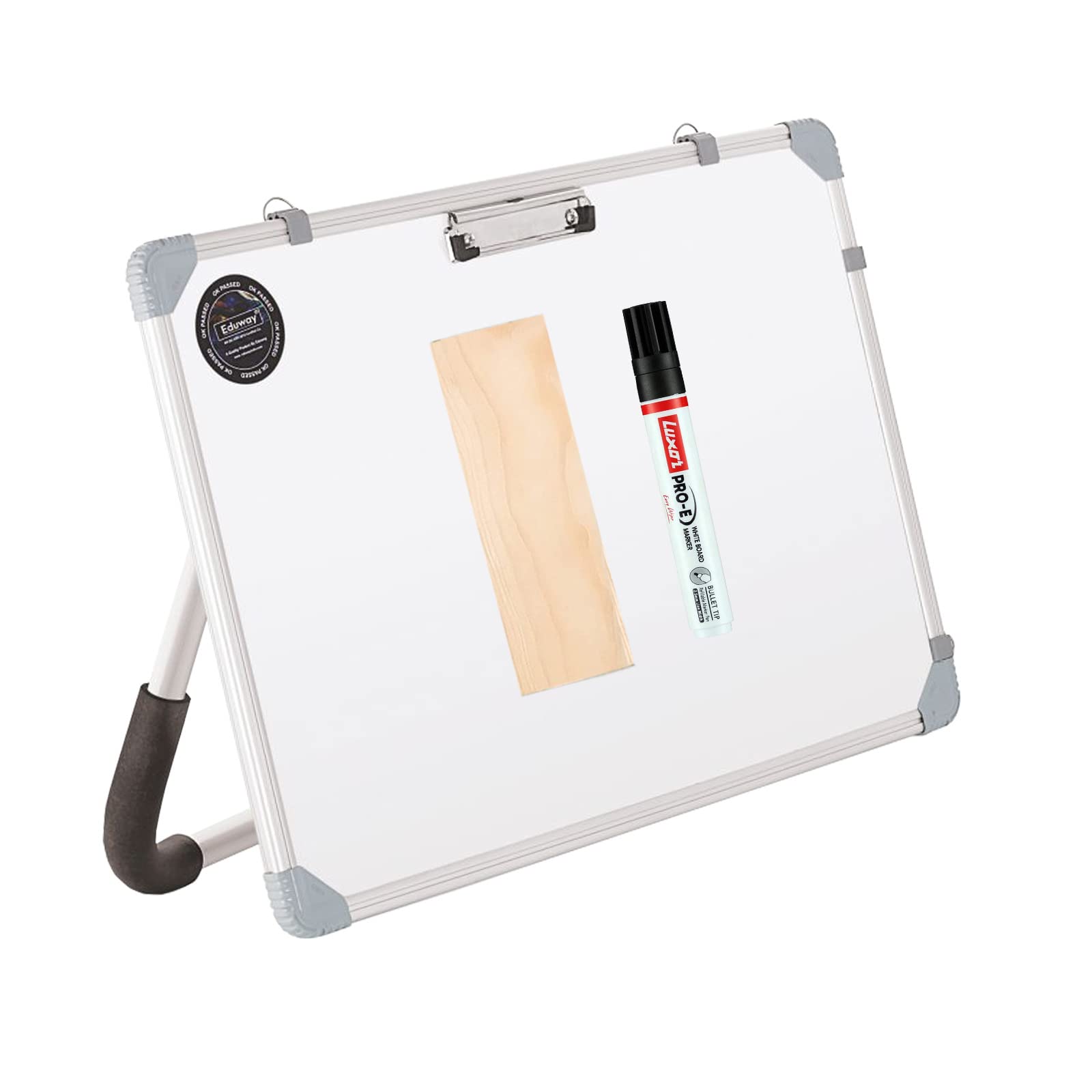 Eduway Non-Magnetic Dry Erase 1x1.5 Feet White Board with Stand | Standing Whiteboard | Table Top with Paper Clip for Study, Lea