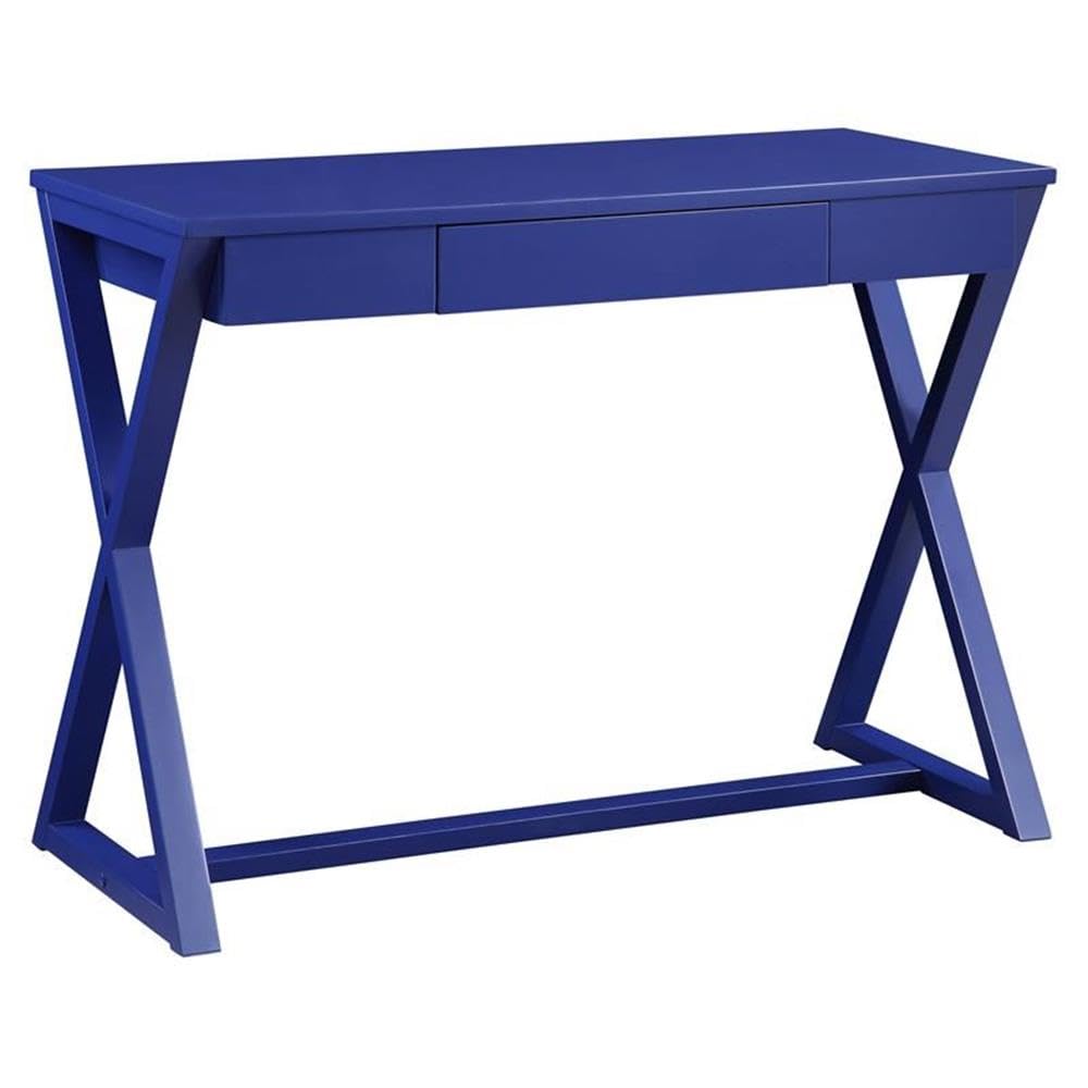 Acme NALO Wooden 1-Drawer Writing Desk with X-Shaped Base in Twilight Blue