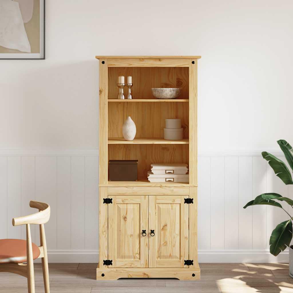 vidaXL Cupboard, Mexican Charm Sideboard with Shelves and Cabinet, Generous Storage Space, Corona Range, Solid Pine Wood, 31.5''x15.7''x67'', Natural Finish