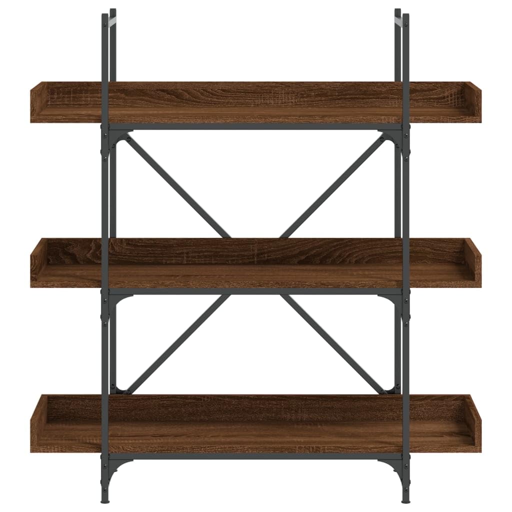 vidaXL 3-Tier Bookcase in Brown Oak - Engineered Wood Bookshelf with Metal Frame and Adjustable Feet