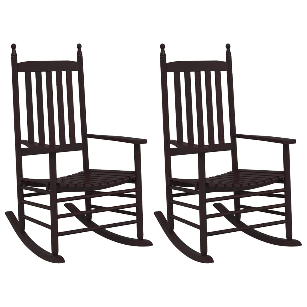 vidaXL Solid Wood Poplar Rocking Chairs - Set of 2, Durable Brown Finish, Ergonomic, Weather-Resistant for Patio/Garden Use