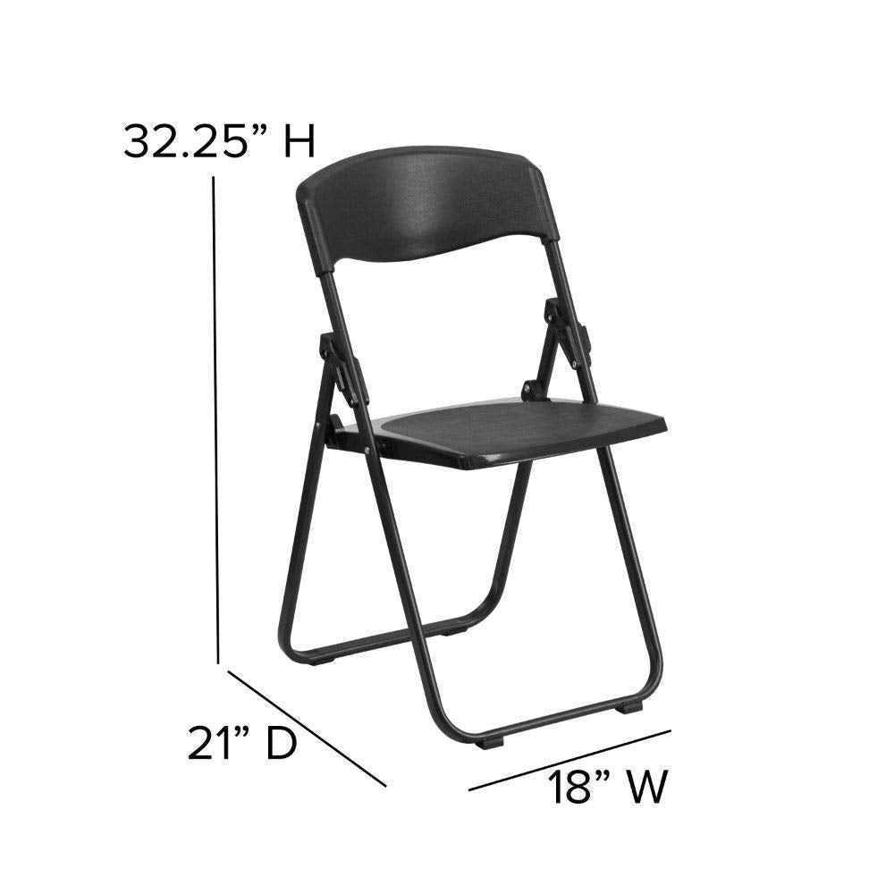Flash Furniture 2 Pack Hercules Series 500 Lb. Capacity Heavy Duty Black Plastic Folding Chair With Built-In Ganging Brackets