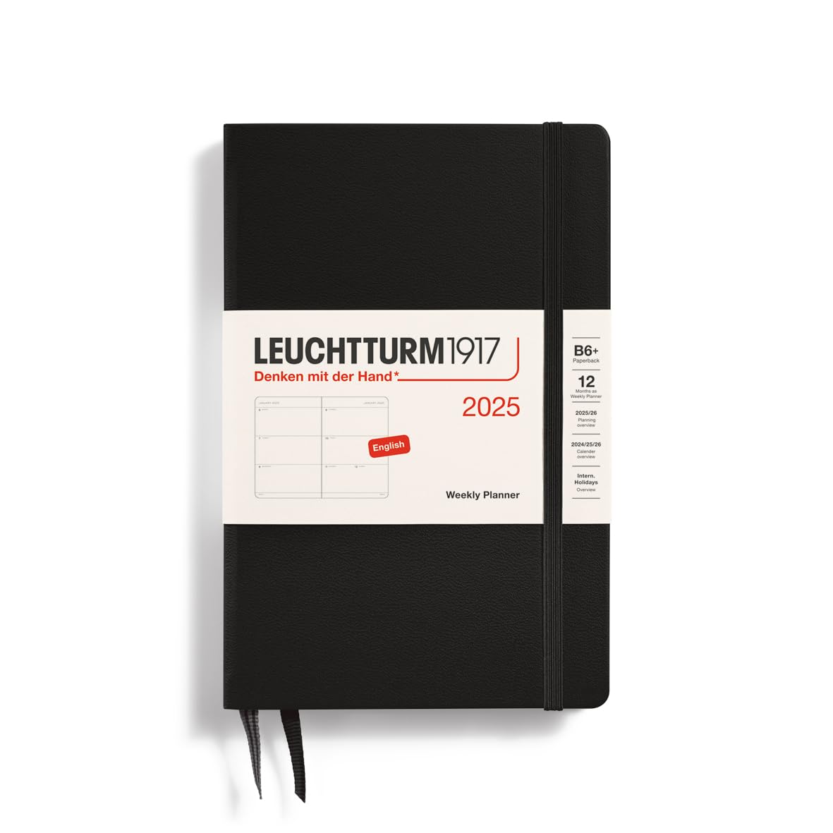 Leuchtturm1917 - Weekly Planner 2025, Hardcover, Paperback (B6+), Black (Jan 1 - Dec 31, 2025)