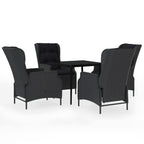vidaXL 3 Piece Dark Gray Patio Dining Set with Adjustable Reclining Chairs, Black Powder-Coated Steel Frame and Glass Top Table - Outdoors, Garden, Weather Resistant, Maintenance-Free PE Rattan Se...