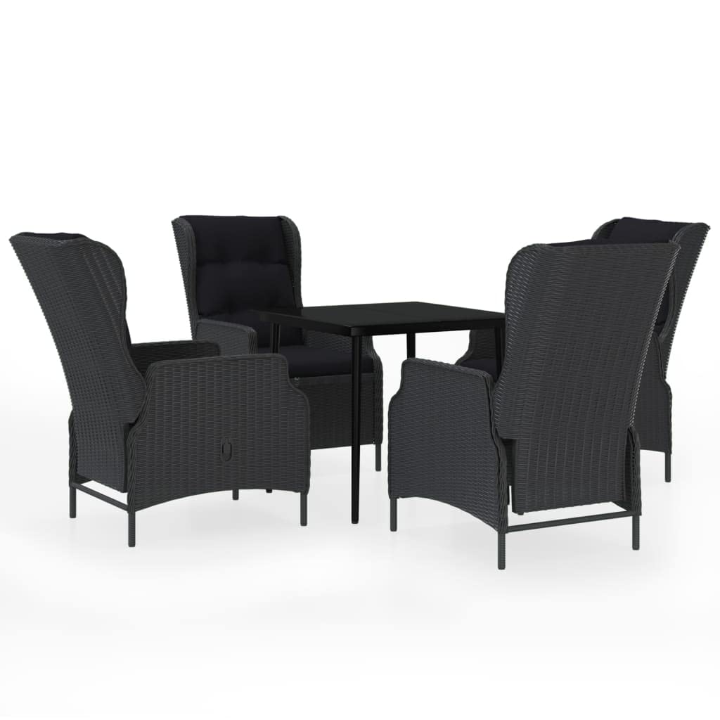 vidaXL 3 Piece Dark Gray Patio Dining Set with Adjustable Reclining Chairs, Black Powder-Coated Steel Frame and Glass Top Table - Outdoors, Garden, Weather Resistant, Maintenance-Free PE Rattan Se...