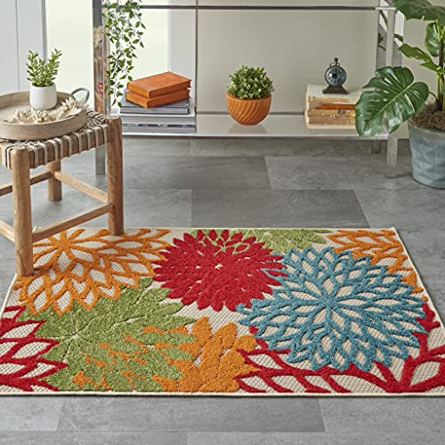 HomeRoots 100% Polypropylene 3’ x 4’ Green Floral Indoor Outdoor Area Rug