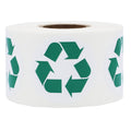 White And Green Recycle Logo Stickers, 1.5 Inches Round, 500 Labels On A Roll