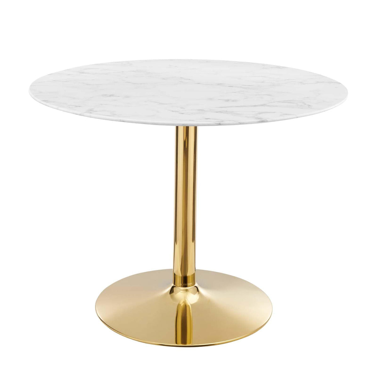 Modway Verne Round Artificial Marble 40&quot; Dining Table in Gold White