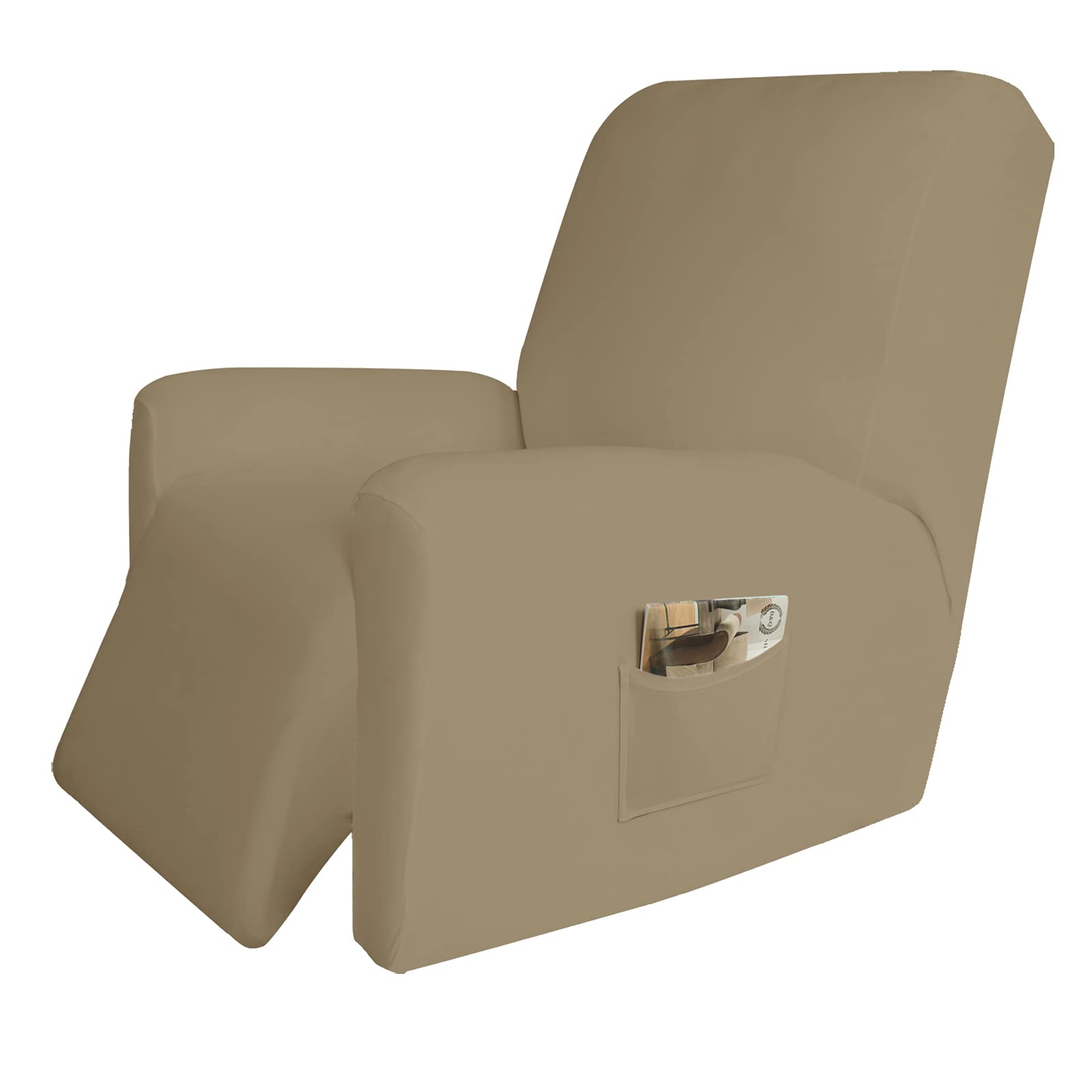 Easy-Going 4 Pieces Microfiber Stretch Recliner Slipcover - Spandex Soft Fitted Sofa Couch Cover, Washable Furniture Protector With Elastic Bottom For Kids, Pet(Recliner, Tan)