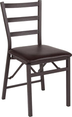 Flash Furniture Hercules Series Brown Folding Ladder Back Metal Chair With Brown Vinyl Seat