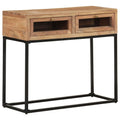 vidaXL Stylish Wooden Console Table with Drawers - Solid Acacia Wood Table with Steel Base - Rectangular Industrial Furniture for Hallway, Entryway