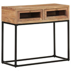 vidaXL Stylish Wooden Console Table with Drawers - Solid Acacia Wood Table with Steel Base - Rectangular Industrial Furniture for Hallway, Entryway