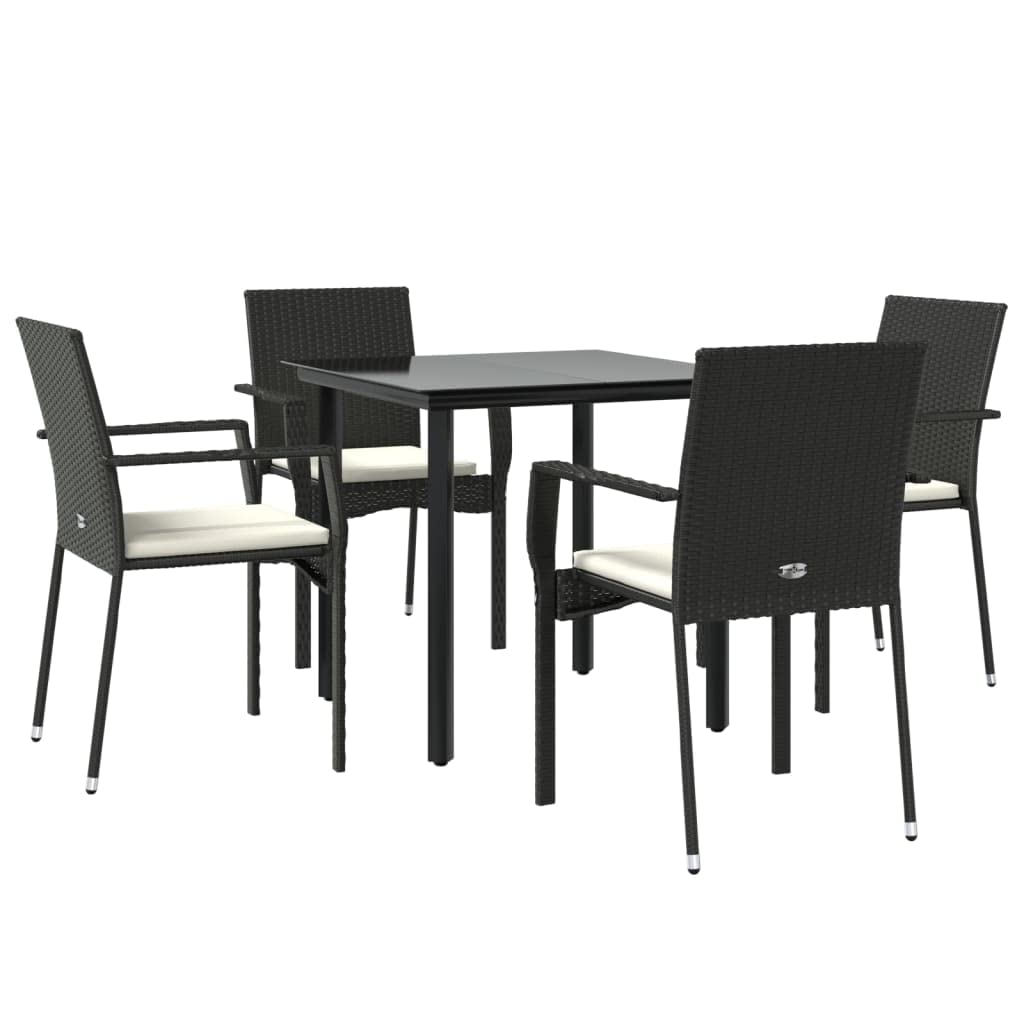 vidaXL Poly Rattan Patio Dining Set - Weather-Resistant Black Outdoor Furniture with Cushions, Powder-Coated Steel Frame and Tempered Glass Tabletop