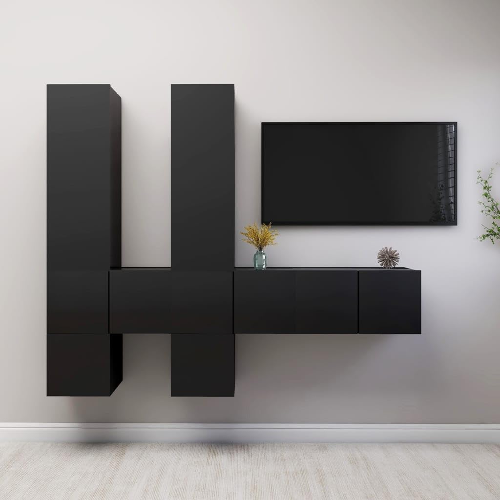 vidaXL TV Cabinet Set 7 Piece Home Indoor Living Room Hanging Wall-Mounted Stereo Plasma HiFi Cabinet TV Unit Furniture Gray Engineered Wood