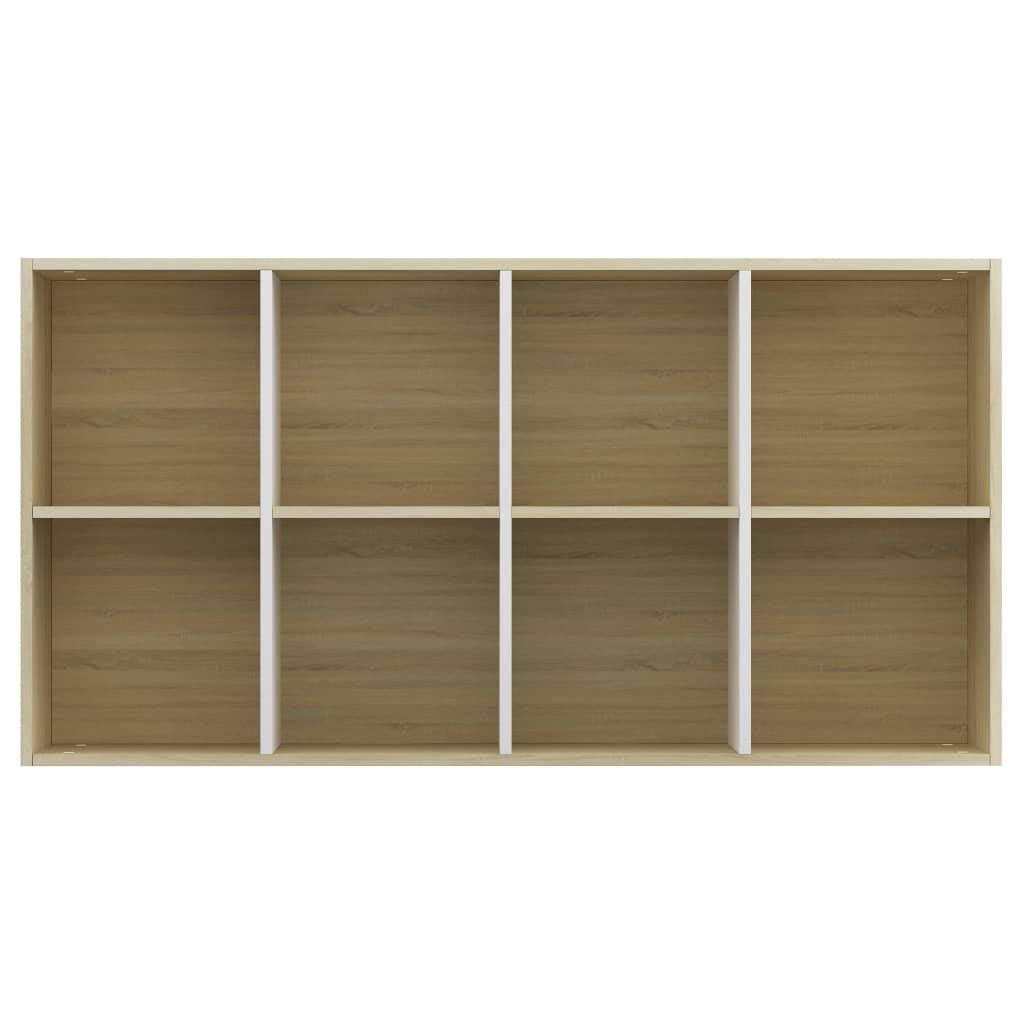 vidaXL Book Cabinet, Sideboard Bookshelf, Wall Bookshelf for Living Room, Decorative Standing Shelves, Modern, White and Sonoma Oak Engineered Wood