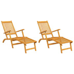 vidaXL 2X Solid Wood Acacia Patio Deck Chairs with Footrests Garden Outdoor Terrace Balcony Wooden Folding Chaise Lounge Sun Lounger Furniture