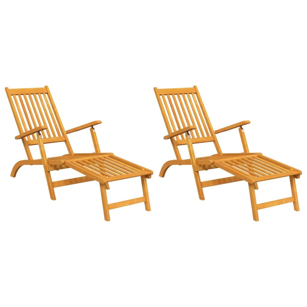 vidaXL 2X Solid Wood Acacia Patio Deck Chairs with Footrests Garden Outdoor Terrace Balcony Wooden Folding Chaise Lounge Sun Lounger Furniture