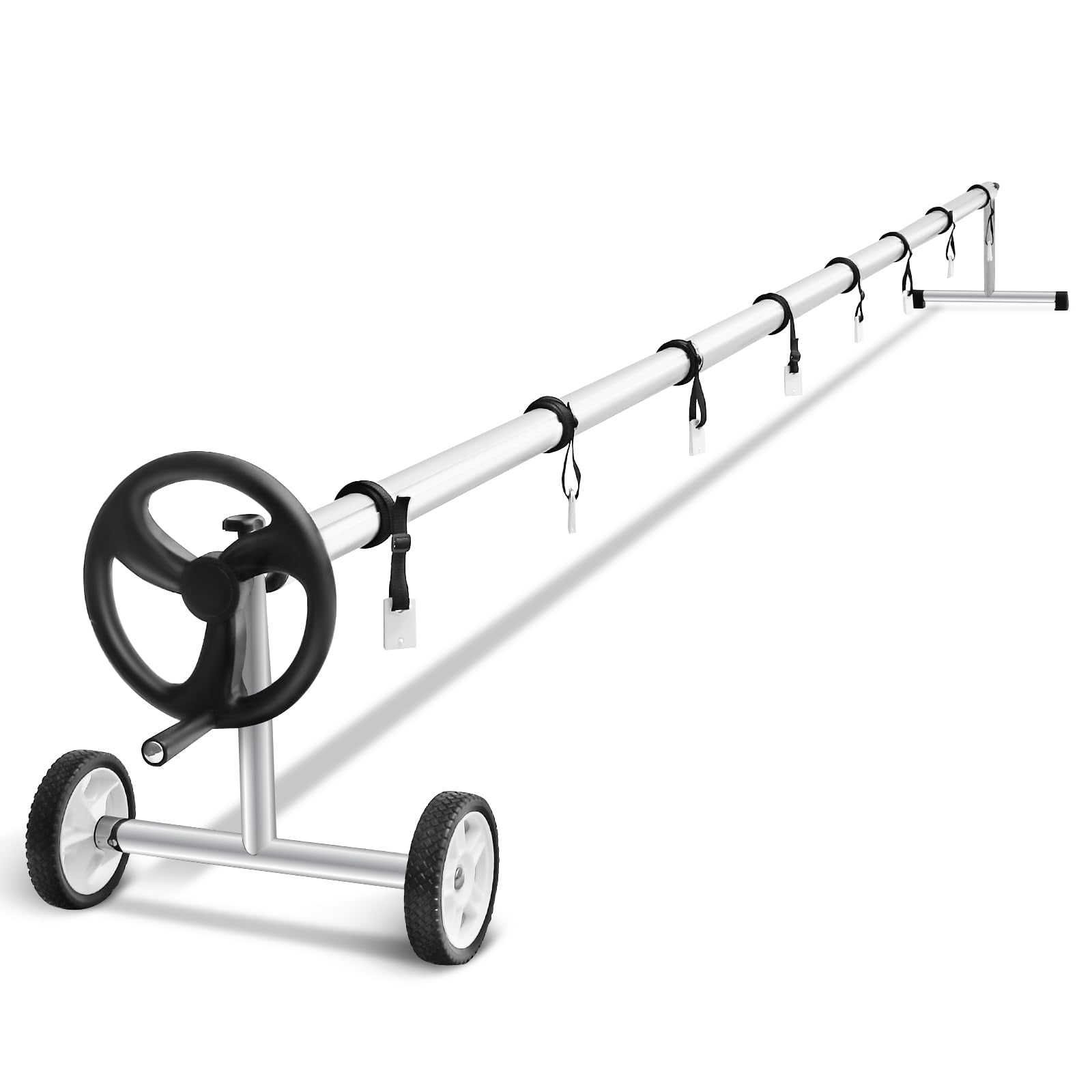 Goplus 22Ft Pool Cover Reel Set, Adjustable Aluminum Pool Solar Cover Reel With Hand Crank And Wheels, Inground Swimming Pool So