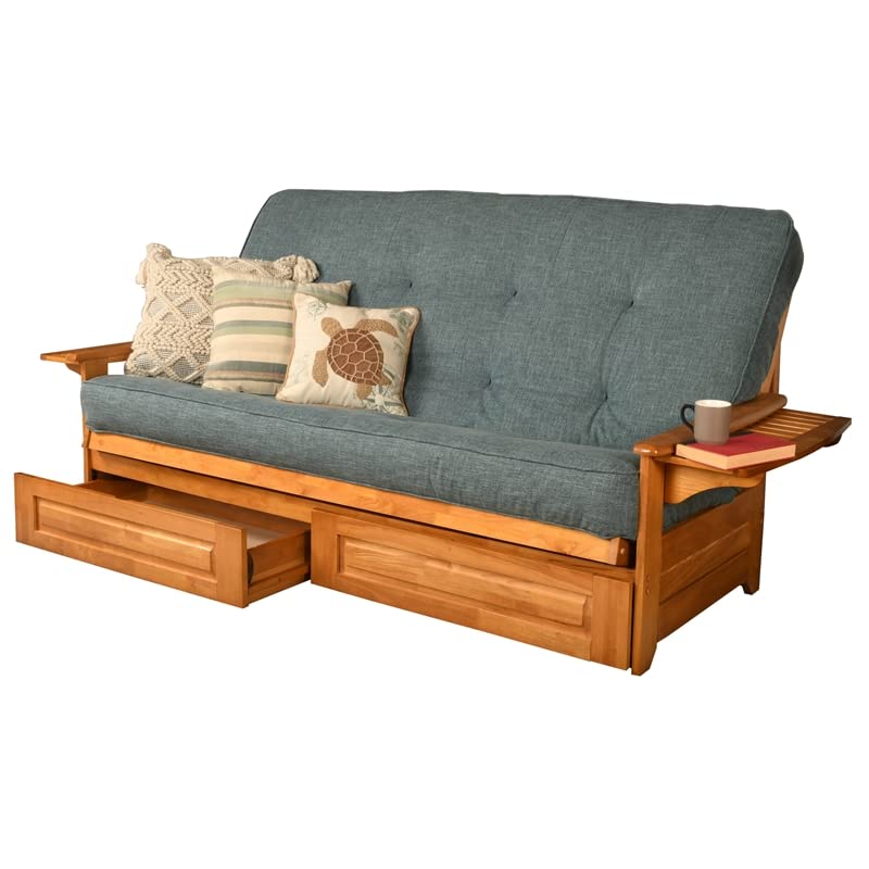 Kodiak Furniture Phoenix Queen Butternut Wood Storage Futon- Aqua Blue Mattress
