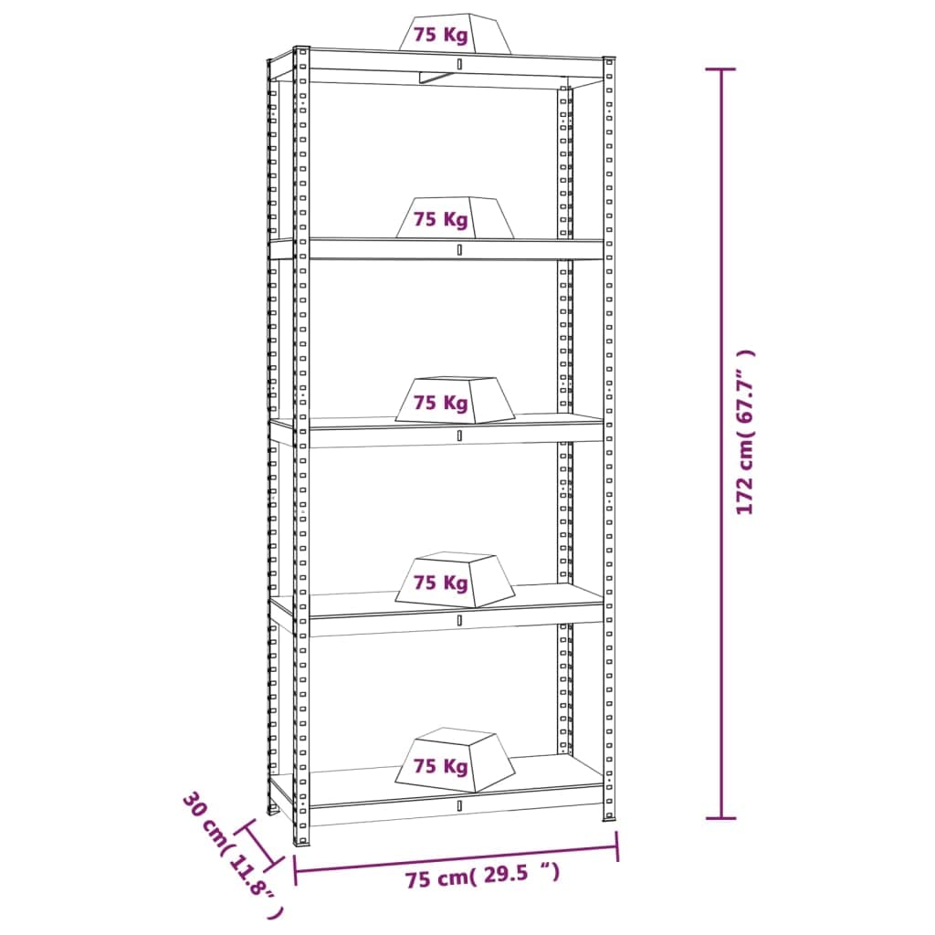 vidaXL 5-Layer Shelves: Anthracite Steel&Engineered Wood Bookcase, Durable Storage Unit with Industrial Style, Suitable for Home & Office