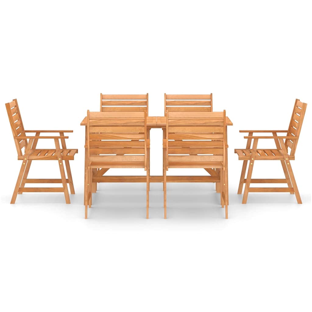 vidaXL 7 Piece Patio Dining Set in Solid Acacia Wood with an Oil Finish - Weather-Resistant Outdoor Dining Furniture Ideal for Garden, Patio, Balconies.