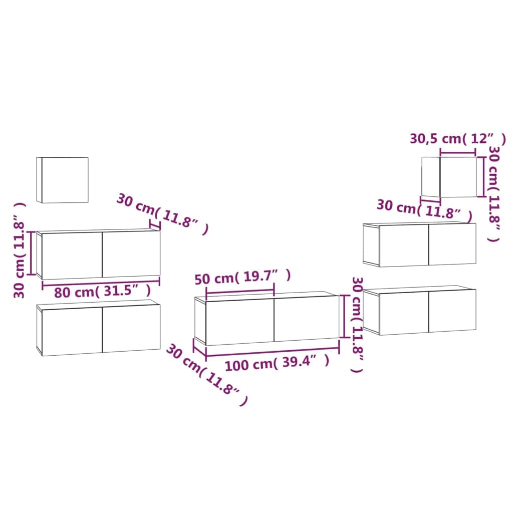 vidaXL 7 Piece TV Cabinet Set Concrete Gray Engineered Wood