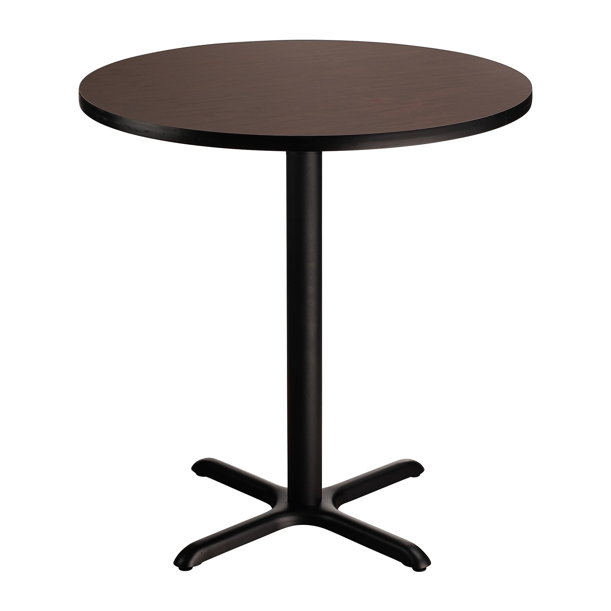 National Public Seating NPS 36 Round Cafe Table with X Base, 36 Height, Particleboard Core/T-Mold, Mahogany Top, Black Frame