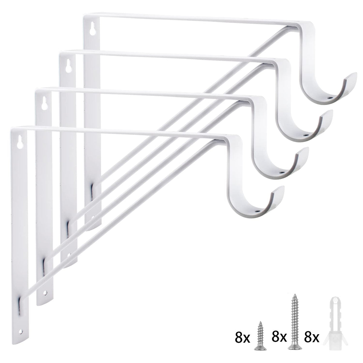 Eau 4 Packs of White Heavy Duty Closet Shelf and Rod Bracket, Closet Shelf Bracket with Rod Support Great for Both Shelf Storage