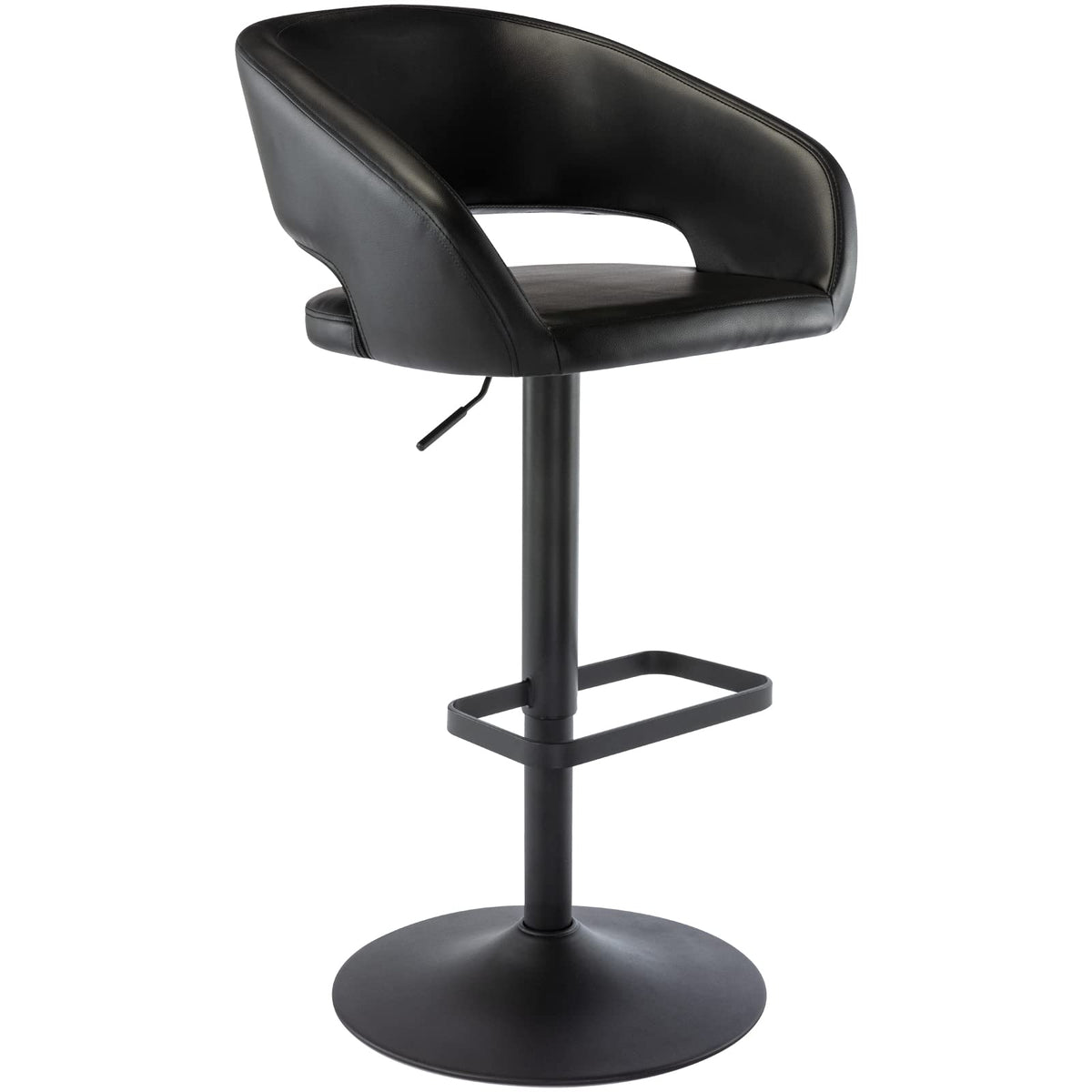 Vogue Furniture Direct Adjustable Bar Stool With Hollow Back And Arms, Modern Pu Leather Swivel Barstool, Airlift Counter Height Bar Chair For Kitchen Dining Room (Black, Balck Base)