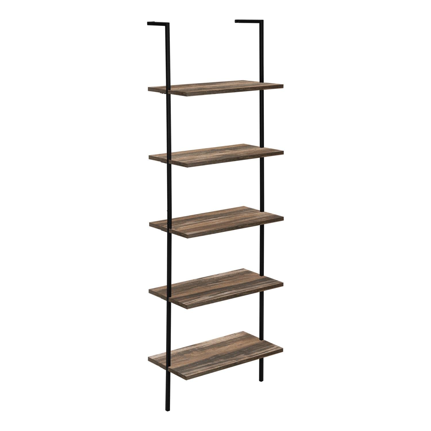 Monarch Specialties I 3680 Bookshelf, Bookcase, Etagere, Ladder, 5 Tier, 72&quot; H, Office, Bedroom, Metal, Laminate, Brown, Black, Contemporary, Modern