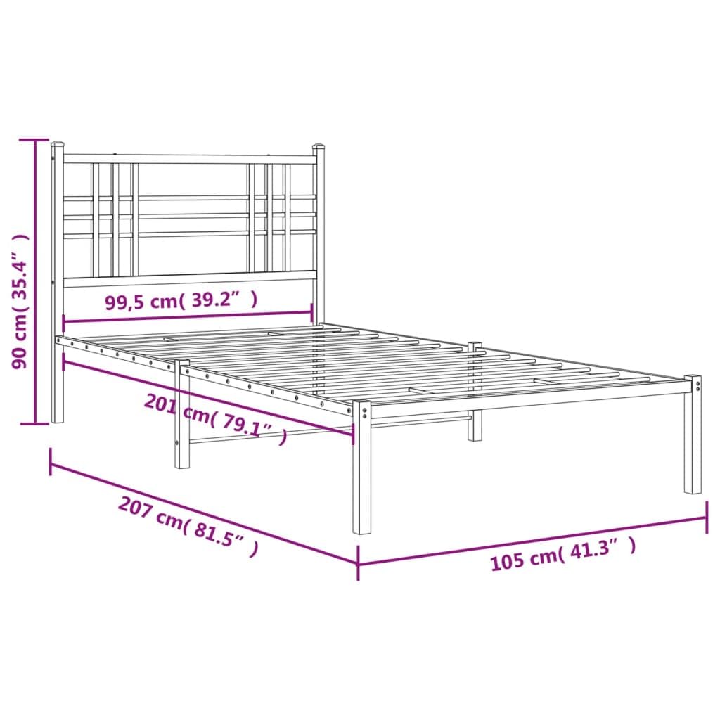 vidaXL White Metal Bed Frame-Single Size with Headboard-Modern Steel Construction-Powder-Coated-81.5&quot; x41.3 x35.4