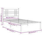 vidaXL White Metal Bed Frame-Single Size with Headboard-Modern Steel Construction-Powder-Coated-81.5" x41.3 x35.4